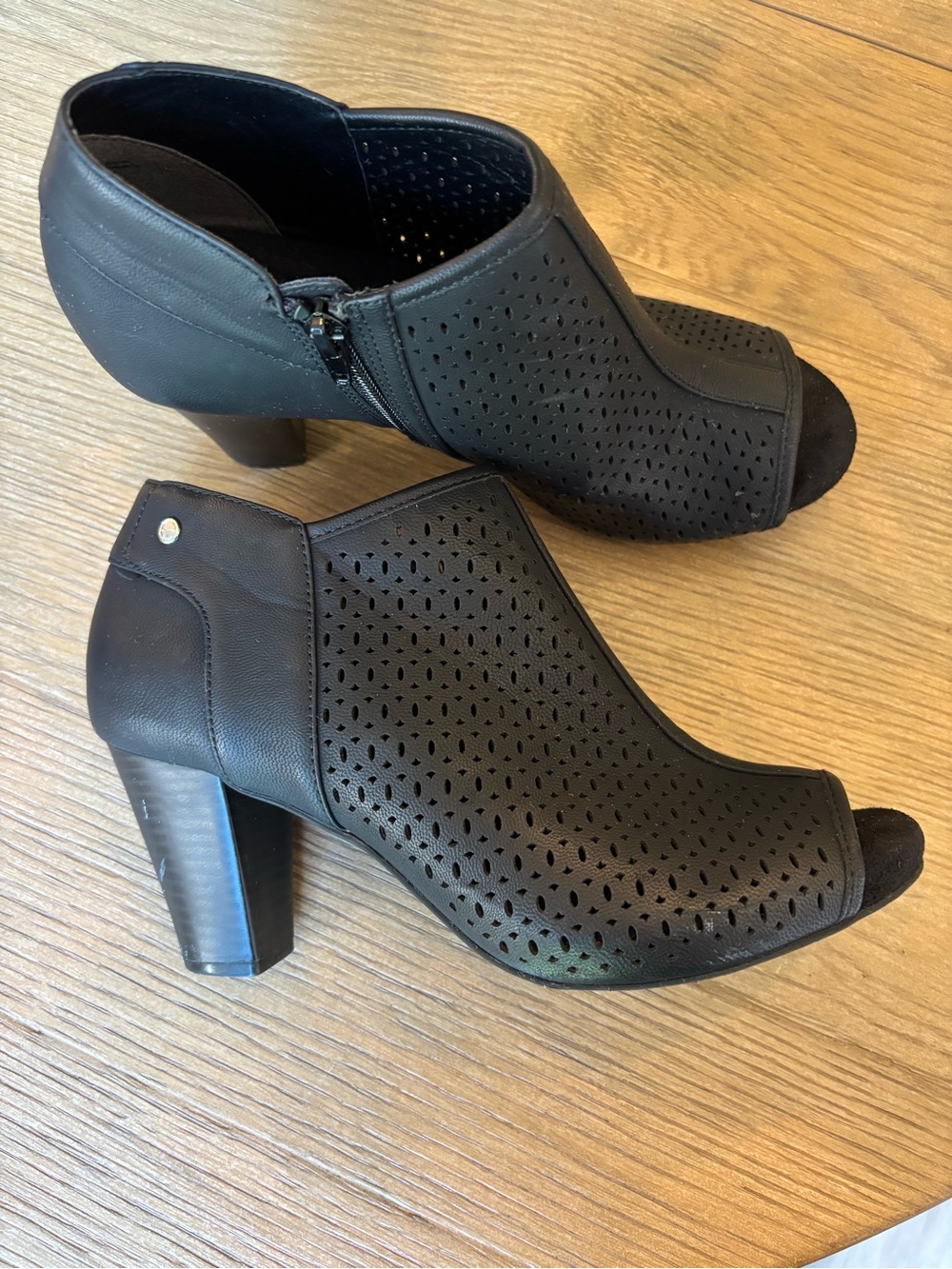 Giani Bernini Black Perforated Peep-Toe Block Heel Bootie